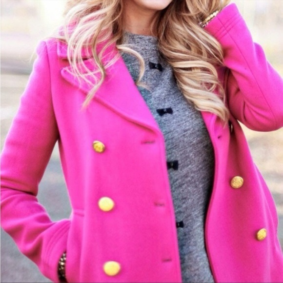 J. Crew Jackets & Blazers - J. Crew Pink Double Breasted Stadium Cloth Pea Coat with Gold Buttons